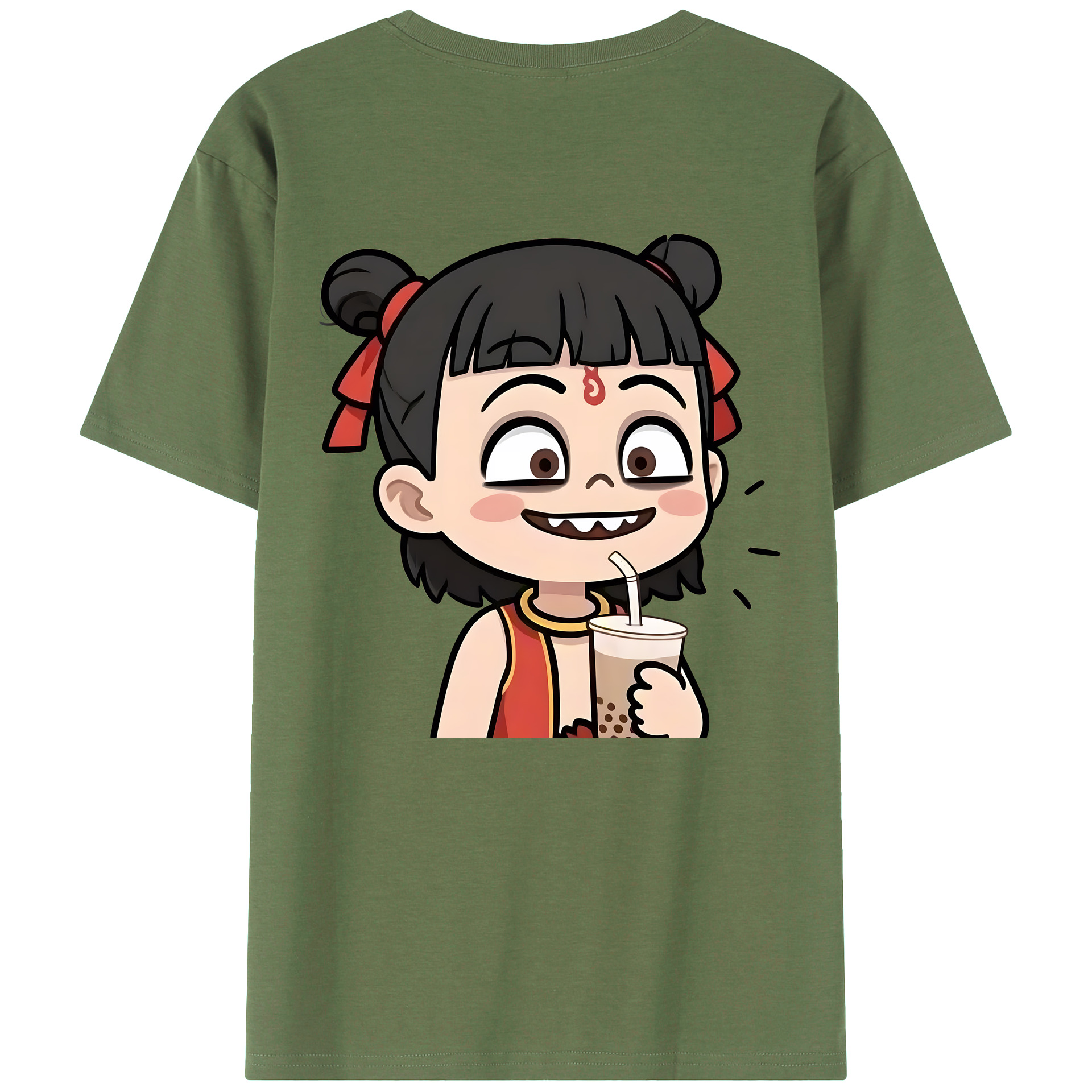 （画像用） Ne Zha 2 ナタ 魔童の大暴れ 綿100％ メンズ半袖Tシャツ（バックプリント） 通気性